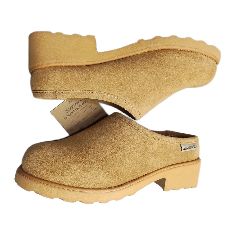 Bearpaw Court Iced Coffee Suede Heeled Clogs Womens 8 Brown Closed Toe Slip On